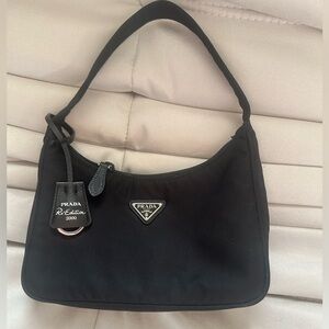 Prada Black Re-Edition 2000 Nylon Hobo Bag